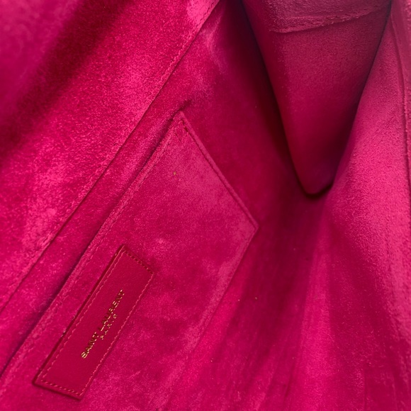 Auth Yves Saint Laurent Fuschia Clutch with Classic Gold Y Luxury Designer Mint - Picture 9 of 10